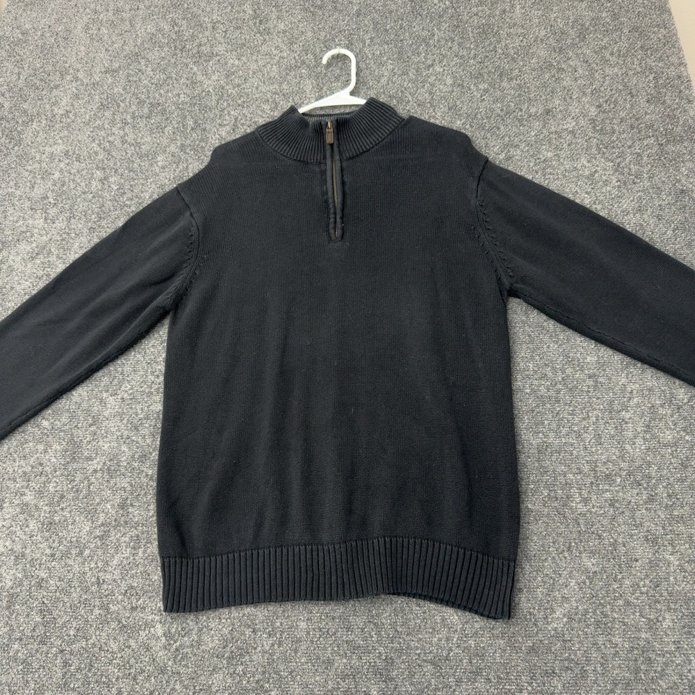 Oscar De La Renta Sweater Mens L Black Cotton Quarter Zip Mock Neck Classic